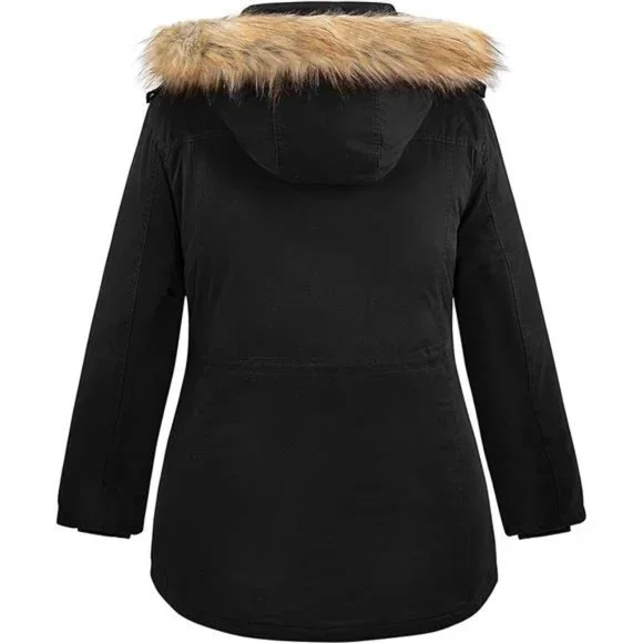 Winter Plus Size Sherpa Lined Jacket with Detachable Hood For Women